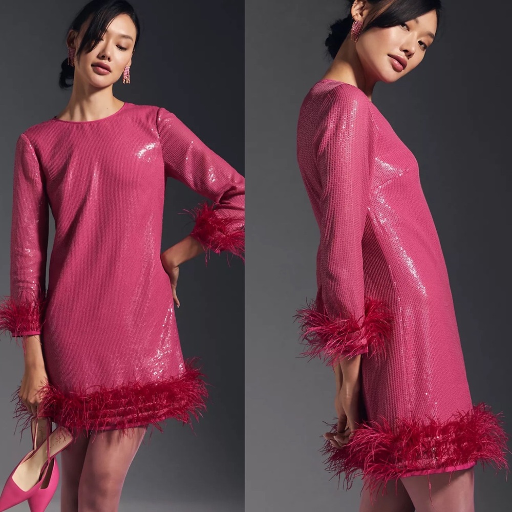 Anthropologie “Vineet Bahl” Feather Trimmed Shift Dress